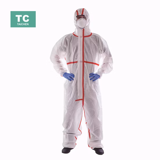 Mikroporöser Sicherheits-Chemikalien-Einweg-Overall mit Kapuze und Stiefeletten